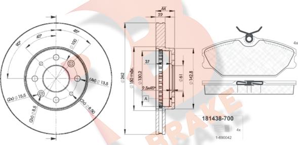 R Brake 3R14382232 - Комплект гальм, дисковий гальмівний механізм autocars.com.ua