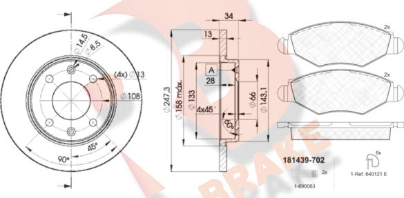 R Brake 3R14394298 - Комплект гальм, дисковий гальмівний механізм autocars.com.ua