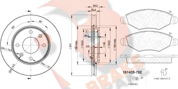 R Brake 3R14394694 - Комплект гальм, дисковий гальмівний механізм autocars.com.ua