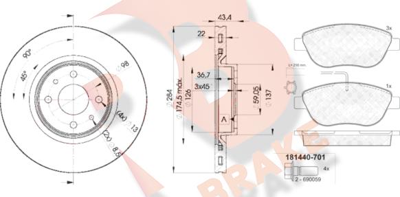 R Brake 3R14400356 - Комплект гальм, дисковий гальмівний механізм autocars.com.ua