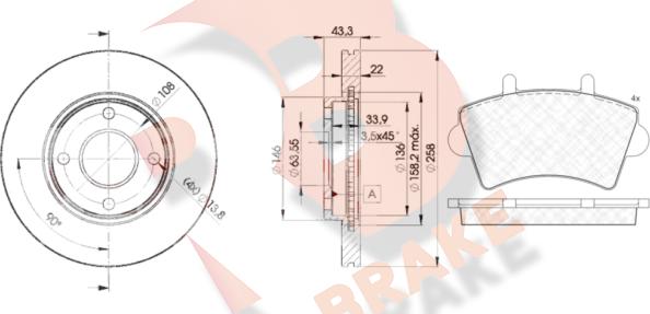 R Brake 3R14425344 - Комплект гальм, дисковий гальмівний механізм autocars.com.ua