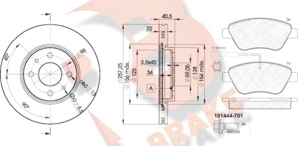 R Brake 3R14441650 - Комплект гальм, дисковий гальмівний механізм autocars.com.ua