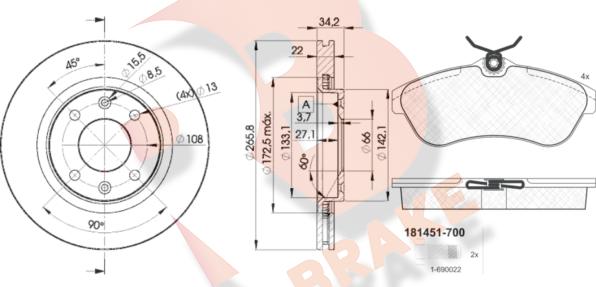 R Brake 3R14514750 - Комплект гальм, дисковий гальмівний механізм autocars.com.ua