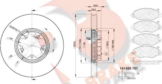 R Brake 3R14985612 - Комплект гальм, дисковий гальмівний механізм autocars.com.ua