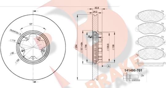 R Brake 3R14985613 - Комплект гальм, дисковий гальмівний механізм autocars.com.ua