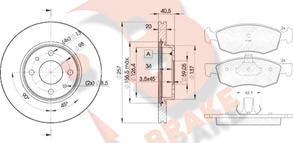 R Brake 3R15085056 - Комплект гальм, дисковий гальмівний механізм autocars.com.ua