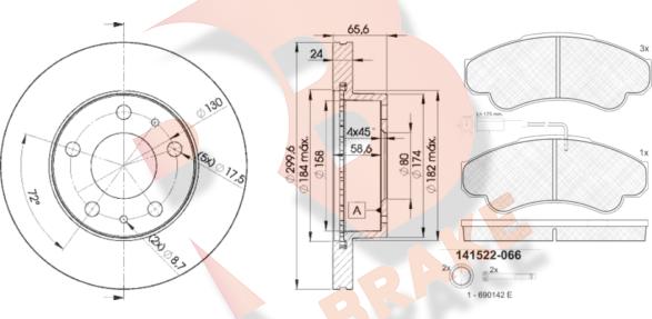 R Brake 3R15224682 - Комплект гальм, дисковий гальмівний механізм autocars.com.ua