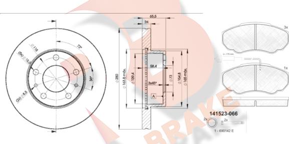 R Brake 3R15234681 - Комплект гальм, дисковий гальмівний механізм autocars.com.ua