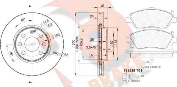 R Brake 3R15269000 - Комплект гальм, дисковий гальмівний механізм autocars.com.ua