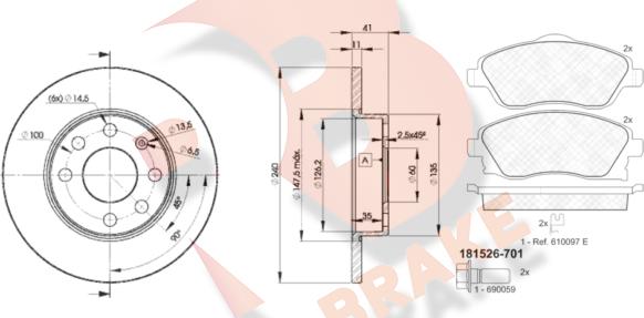 R Brake 3R15269020 - Комплект гальм, дисковий гальмівний механізм autocars.com.ua