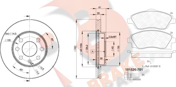 R Brake 3R15269021 - Комплект гальм, дисковий гальмівний механізм autocars.com.ua