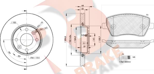 R Brake 3R15347795 - Комплект гальм, дисковий гальмівний механізм autocars.com.ua