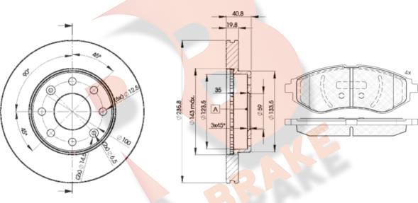 R Brake 3R15664633 - Комплект гальм, дисковий гальмівний механізм autocars.com.ua