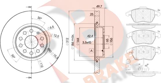 R Brake 3R15675618 - Комплект гальм, дисковий гальмівний механізм autocars.com.ua