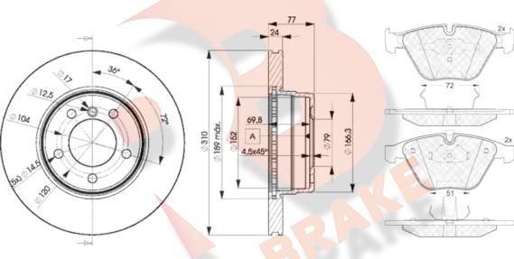 R Brake 3R15776402 - Комплект гальм, дисковий гальмівний механізм autocars.com.ua