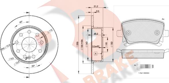 R Brake 3R16005616 - Комплект гальм, дисковий гальмівний механізм autocars.com.ua