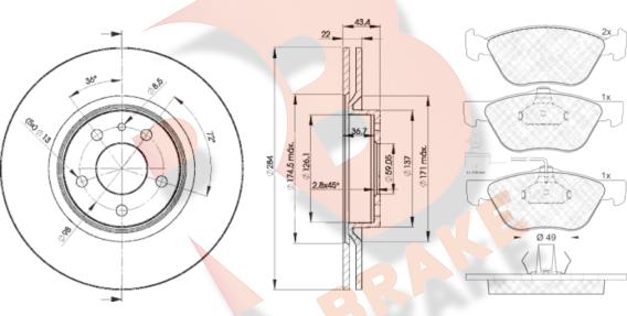 R Brake 3R16011548 - Комплект гальм, дисковий гальмівний механізм autocars.com.ua