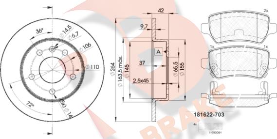 R Brake 3R16229110 - Комплект гальм, дисковий гальмівний механізм autocars.com.ua