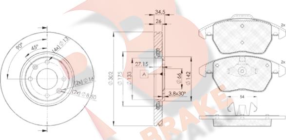 R Brake 3R16374698 - Комплект гальм, дисковий гальмівний механізм autocars.com.ua