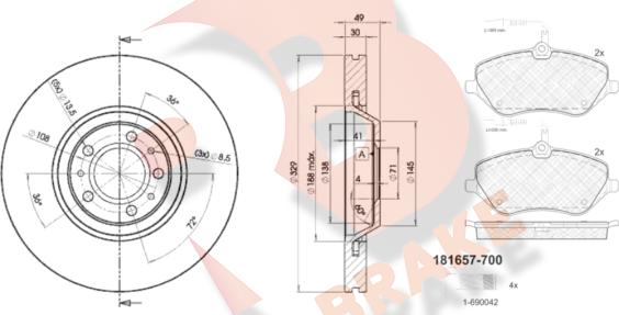 R Brake 3R16574608 - Комплект гальм, дисковий гальмівний механізм autocars.com.ua