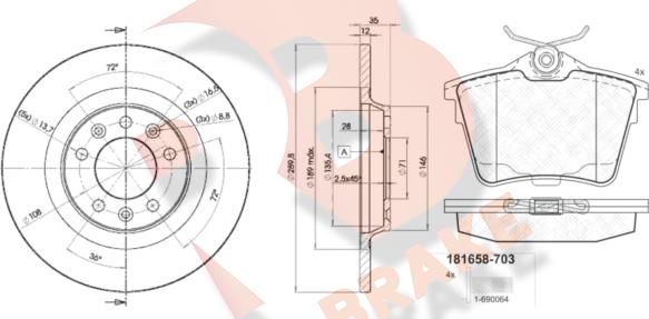 R Brake 3R16584609 - Комплект гальм, дисковий гальмівний механізм autocars.com.ua