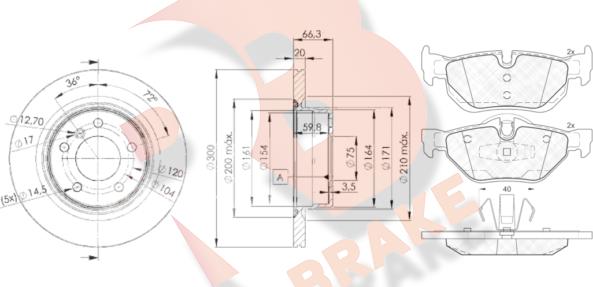 R Brake 3r16633406 - Комплект гальм, дисковий гальмівний механізм autocars.com.ua