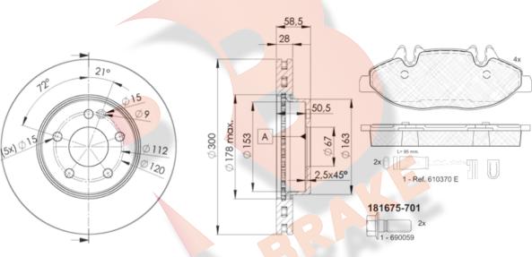 R Brake 3R16750415 - Комплект гальм, дисковий гальмівний механізм autocars.com.ua