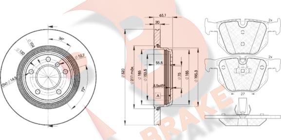 R Brake 3R16843215 - Комплект гальм, дисковий гальмівний механізм autocars.com.ua