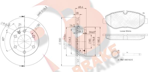 R Brake 3R17860190 - Комплект гальм, дисковий гальмівний механізм autocars.com.ua