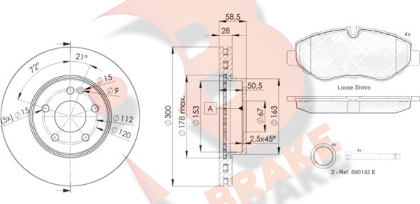 R Brake 3R17860415 - Комплект гальм, дисковий гальмівний механізм autocars.com.ua