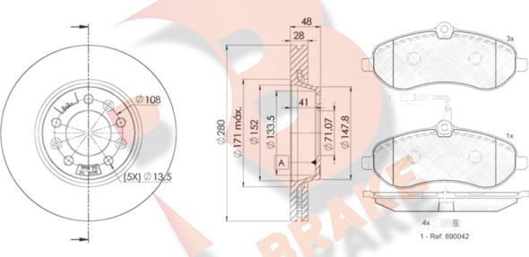 R Brake 3R18025624 - Комплект гальм, дисковий гальмівний механізм autocars.com.ua