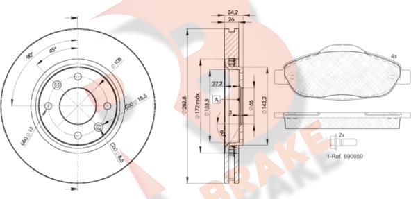 R Brake 3R18514752 - Комплект гальм, дисковий гальмівний механізм autocars.com.ua