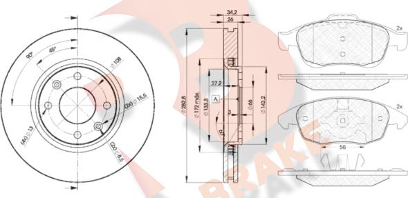 R Brake 3R18524752 - Комплект гальм, дисковий гальмівний механізм autocars.com.ua