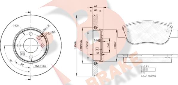 R Brake 3R18837795 - Комплект гальм, дисковий гальмівний механізм autocars.com.ua