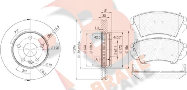 R Brake 3R19134116 - Комплект гальм, дисковий гальмівний механізм autocars.com.ua