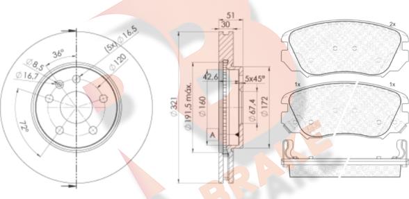 R Brake 3R19145387 - Комплект гальм, дисковий гальмівний механізм autocars.com.ua