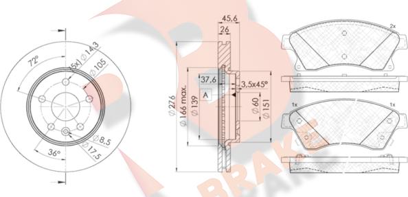 R Brake 3R19421559 - Комплект гальм, дисковий гальмівний механізм autocars.com.ua