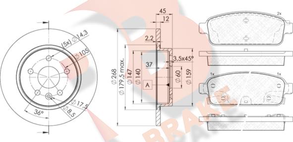 R Brake 3R19431560 - Комплект гальм, дисковий гальмівний механізм autocars.com.ua