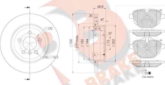 R Brake 3R20043558 - Комплект гальм, дисковий гальмівний механізм autocars.com.ua