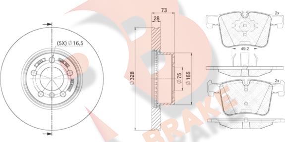 R Brake 3R20202212 - Комплект гальм, дисковий гальмівний механізм autocars.com.ua