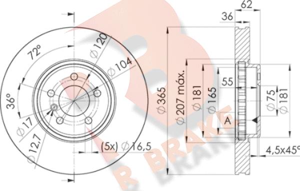 R Brake 78RBD11982 - Гальмівний диск autocars.com.ua