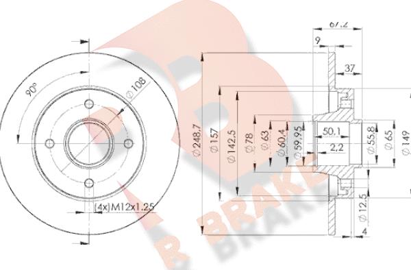 R Brake 78RBD14744 - Гальмівний диск autocars.com.ua