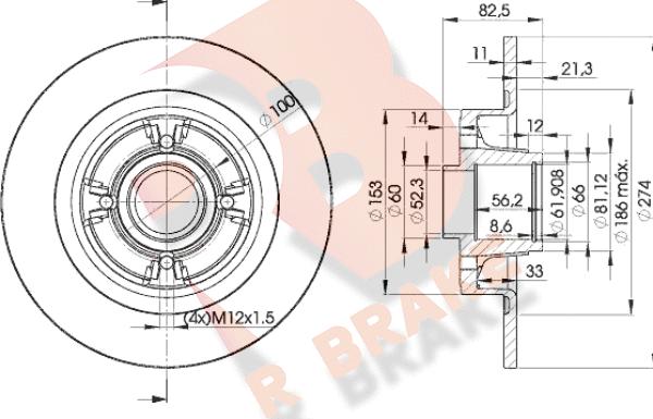 R Brake 78RBD16328 - Гальмівний диск autocars.com.ua