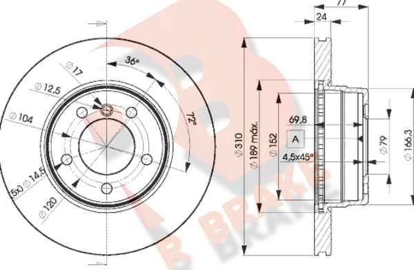 R Brake 78RBD16402 - Гальмівний диск autocars.com.ua