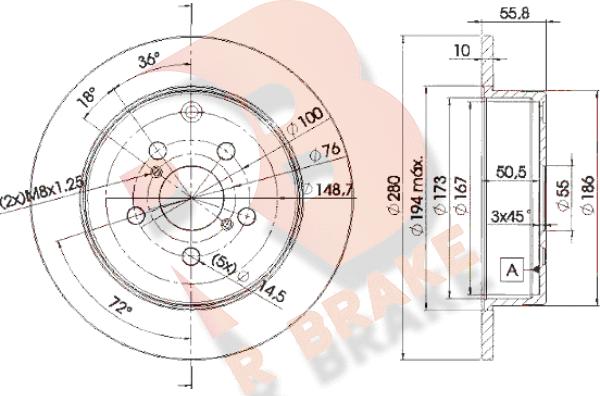 R Brake 78RBD20503 - Гальмівний диск autocars.com.ua