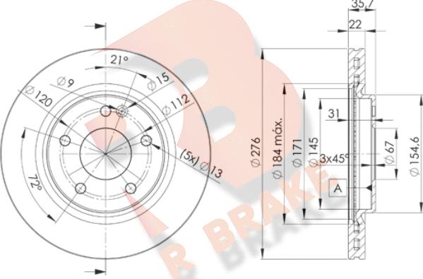 R Brake 78RBD20612 - Гальмівний диск autocars.com.ua