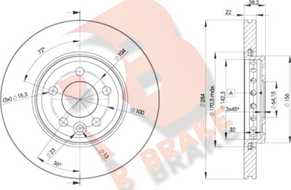 R Brake 78RBD20844 - Гальмівний диск autocars.com.ua