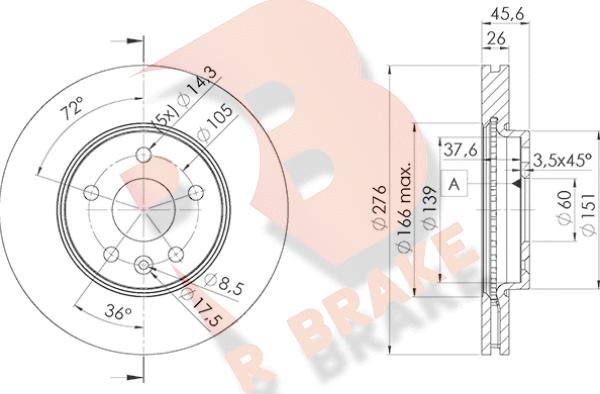 R Brake 78RBD21559 - Гальмівний диск autocars.com.ua