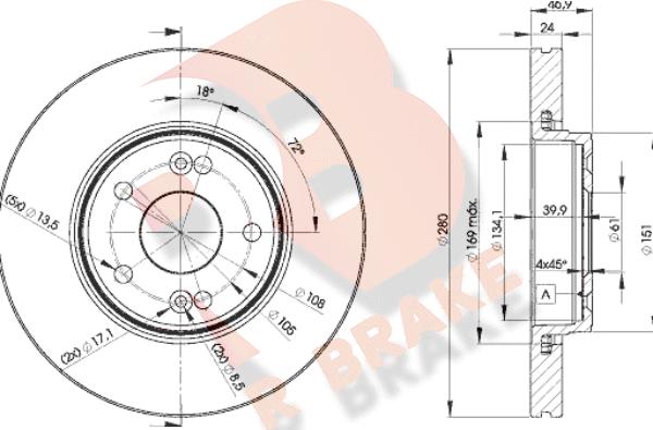 R Brake 78RBD22234 - Гальмівний диск autocars.com.ua