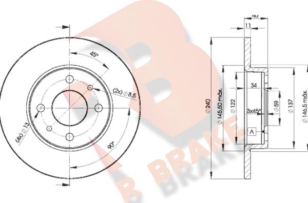 R Brake 78RBD23465 - Гальмівний диск autocars.com.ua